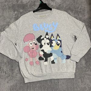 Bluey Sweatshirt Unisex XL Gray Graphic Puff Print Best Buddies PulloverCrewneck